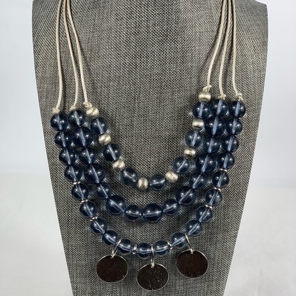 NWT New York & Company 3 Row Silver Blue Necklace - Picture 2 of 2